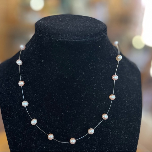 Fresh Water Pearl Floating Necklace with Signed 925 Silver Clasp - Picture 2 of 4